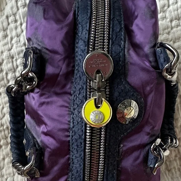 Henri Bendel Purple satin bag with Navy Blue and silver accents - Picture 5 of 16